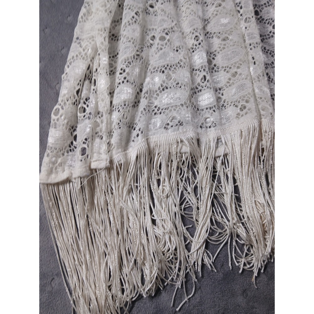 White Lace Kimono Wrap. One Size.Fringe Trim Boho Festival Beach Duster Cover-up - Picture 2 of 7